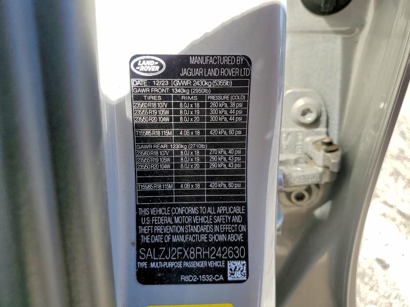 Продаж на аукціоні авто 2024 Land Rover Range Rover Evoque, vin: SALZJ2FX8RH242630, номер лоту: 46763086
