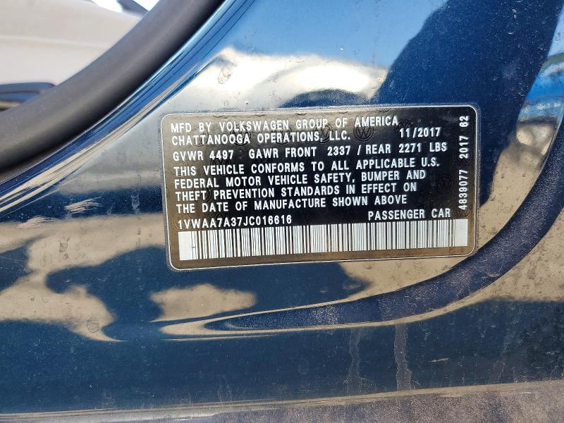2018 Volkswagen Passat მანქანა იყიდება აუქციონზე, vin: 1VWAA7A37JC016616, აუქციონის ნომერი: 79873175