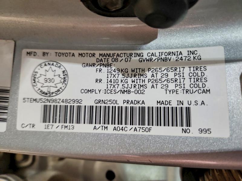 79582705 :رقم المزاد ، 5TEMU52N98Z482992 vin ، 2008 Toyota Tacoma مزاد بيع