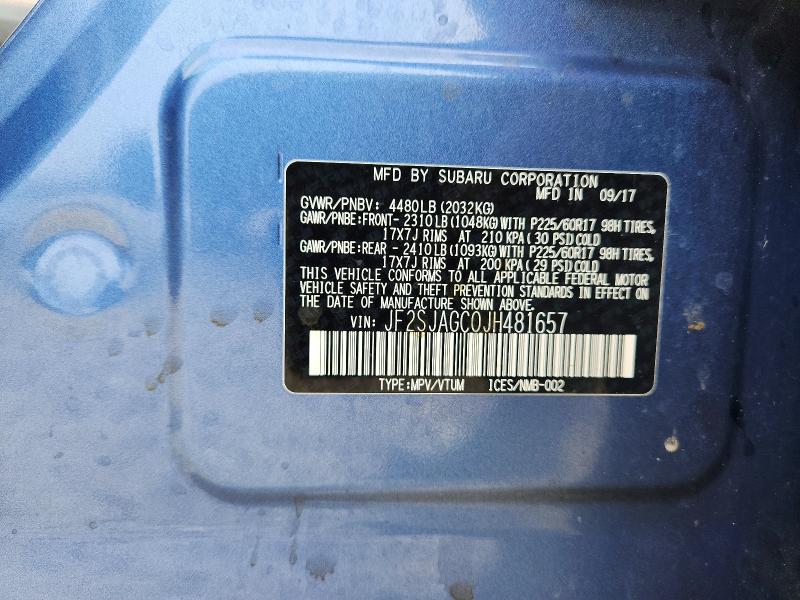 Aukcja sprzedaży 2018 Subaru Forester, vin: JF2SJAGC0JH481657, numer aukcji: 47586356