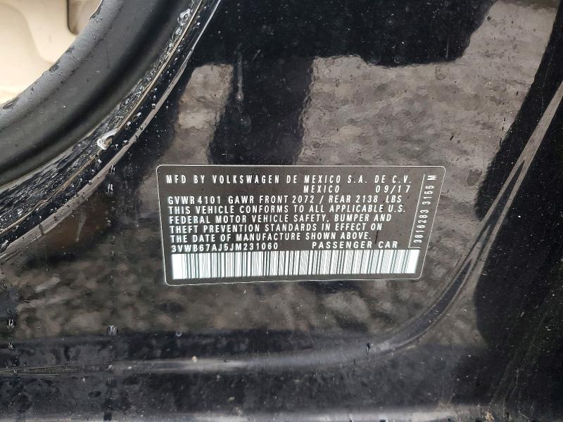 2018 Volkswagen Jetta მანქანა იყიდება აუქციონზე, vin: 3VWB67AJ5JM231060, აუქციონის ნომერი: 41878476