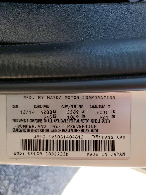 Продажа на аукционе авто 2016 Mazda 6, vin: JM1GJ1V50G1404815, номер лота: 47458026