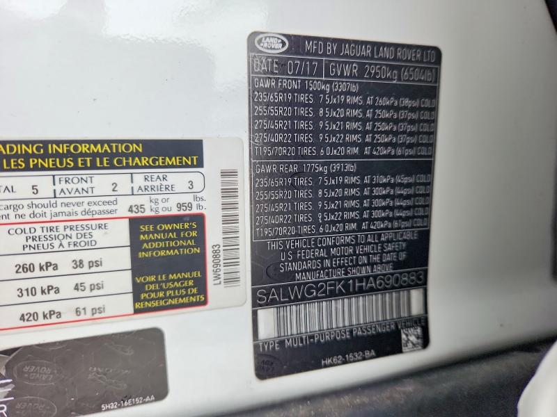 Продаж на аукціоні авто 2017 Land Rover Range Rover Sport, vin: SALWG2FK1HA690883, номер лоту: 41967286