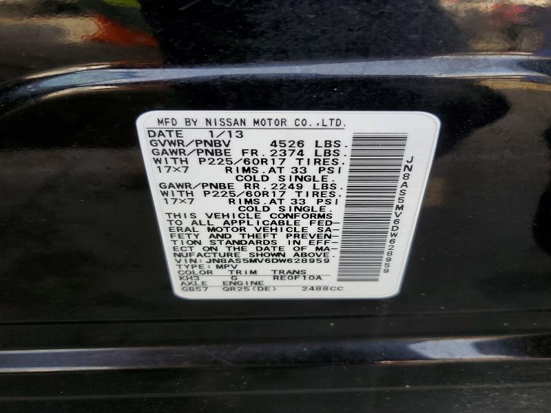 47710316 :رقم المزاد ، JN8AS5MV6DW628959 vin ، 2013 Nissan Rogue مزاد بيع