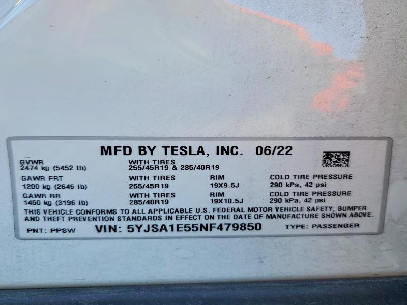 Aukcja sprzedaży 2022 Tesla Model S, vin: 5YJSA1E55NF479850, numer aukcji: 45802566