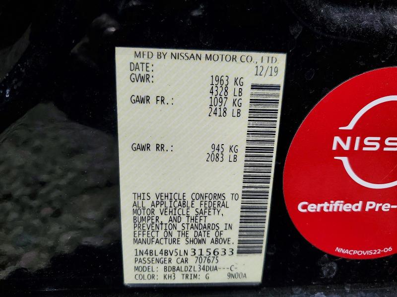 Продажа на аукционе авто 2020 Nissan Altima, vin: 1N4BL4BV5LN315633, номер лота: 45842416