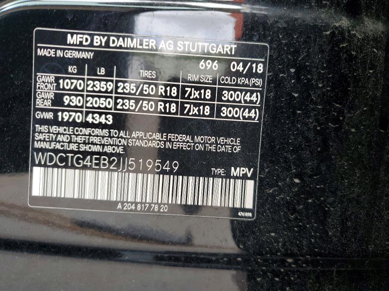 Aukcja sprzedaży 2018 Mercedes-benz Gla, vin: WDCTG4EB2JJ519549, numer aukcji: 79797295