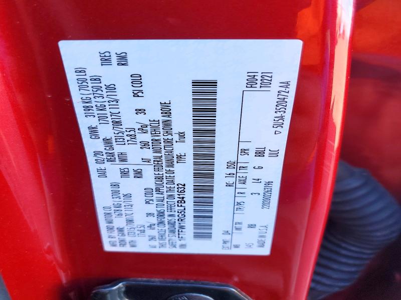 2020 Ford F150 მანქანა იყიდება აუქციონზე, vin: 1FTFW1RG5LFB41632, აუქციონის ნომერი: 47466296