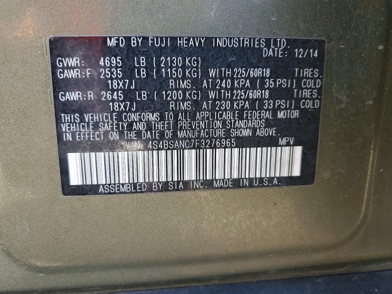 Aukcja sprzedaży 2015 Subaru Outback, vin: 4S4BSANC7F3276965, numer aukcji: 46960256