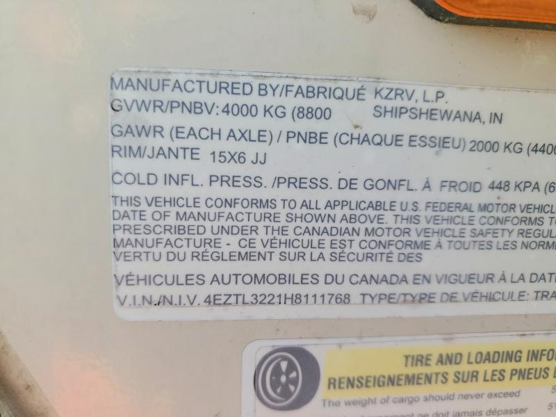 Aukcja sprzedaży 2017 Kz-rv Trailer, vin: 4EZTL3221H8111768, numer aukcji: 41792086
