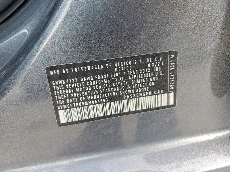 2021 Volkswagen Jetta მანქანა იყიდება აუქციონზე, vin: 3VWC57BU9MM054663, აუქციონის ნომერი: 79496275