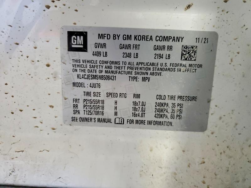 Aukcja sprzedaży 2022 Buick Encore, vin: KL4CJESM5NB508431, numer aukcji: 45513356