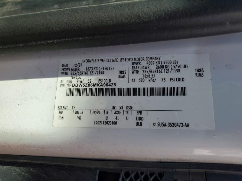 2021 Ford Transit მანქანა იყიდება აუქციონზე, vin: 1FDBW5Z86MKA96428, აუქციონის ნომერი: 46998966