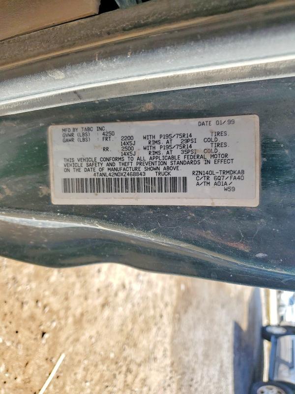 1999 Toyota Tacoma მანქანა იყიდება აუქციონზე, vin: 4TANL42N0XZ468843, აუქციონის ნომერი: 47976806