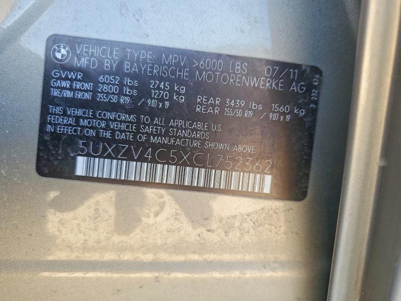 Продаж на аукціоні авто 2012 Bmw X5, vin: 5UXZV4C5XCL752362, номер лоту: 47598346