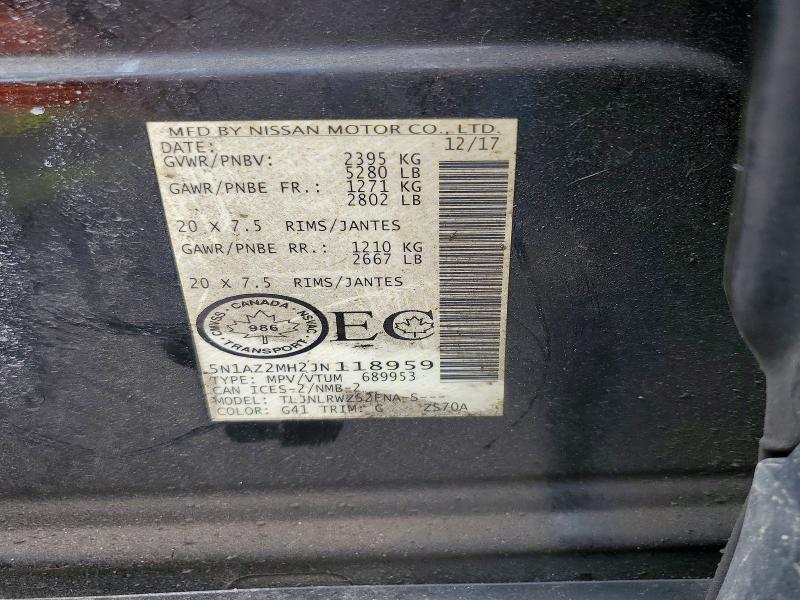 47181446 :رقم المزاد ، 5N1AZ2MH2JN118959 vin ، 2018 Nissan Murano مزاد بيع