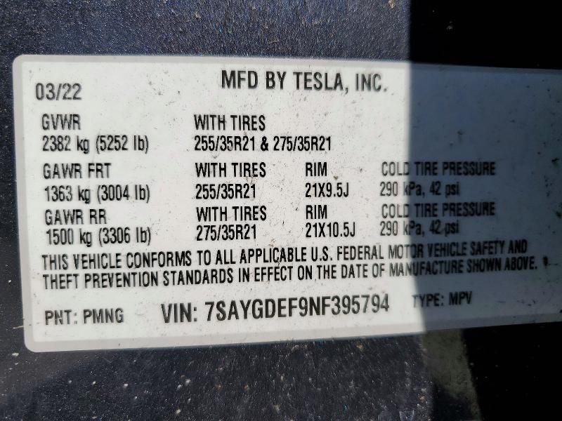 Продажа на аукционе авто 2022 Tesla Model Y, vin: 7SAYGDEF9NF395794, номер лота: 46105236