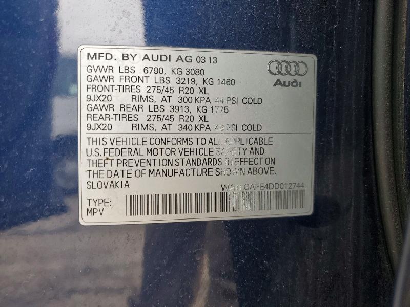 Auction sale of the 2013 Audi Q7, vin: WA1LGAFE4DD012744, lot number: 46096806