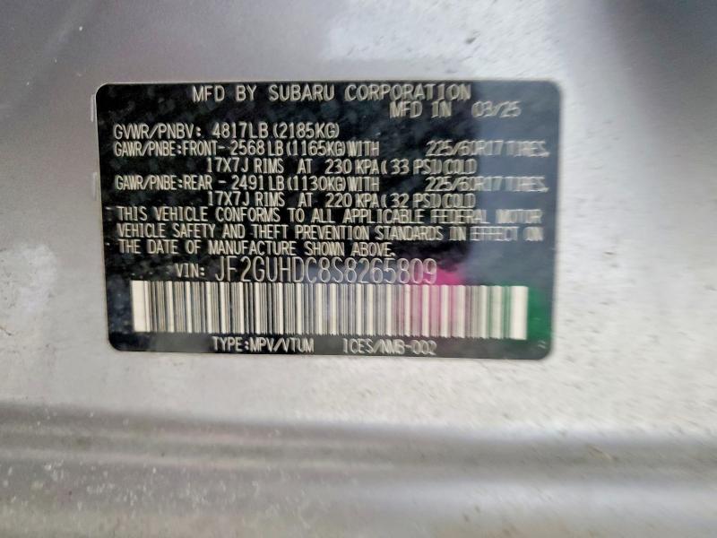2025 Subaru Crosstrek მანქანა იყიდება აუქციონზე, vin: JF2GUHDC8S8265809, აუქციონის ნომერი: 78419535