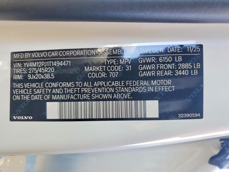 Aukcja sprzedaży 2026 Volvo Xc90, vin: YV4M12PJ1T1494471, numer aukcji: 46014676