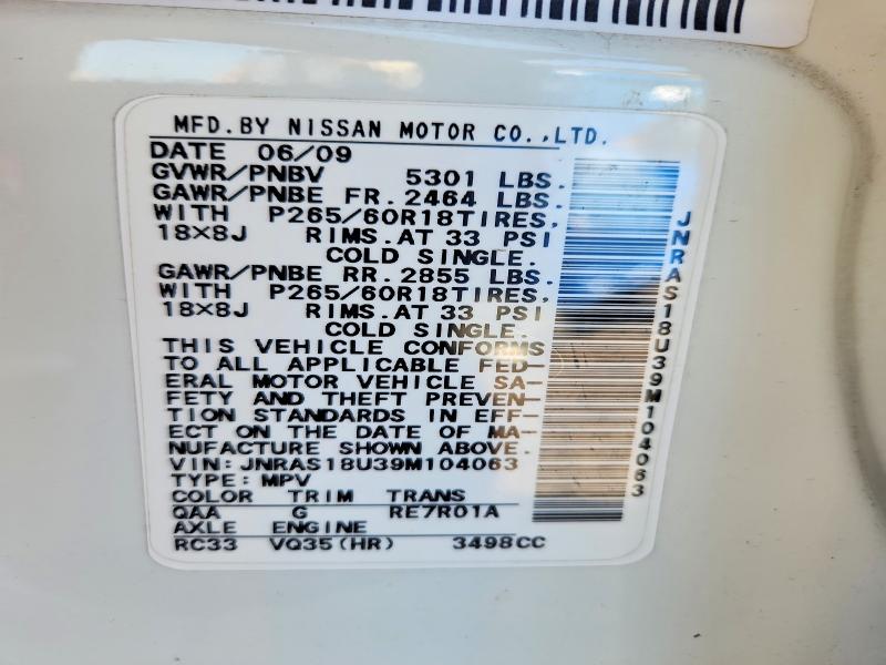 Aukcja sprzedaży 2009 Infiniti Fx35, vin: JNRAS18U39M104063, numer aukcji: 46155536