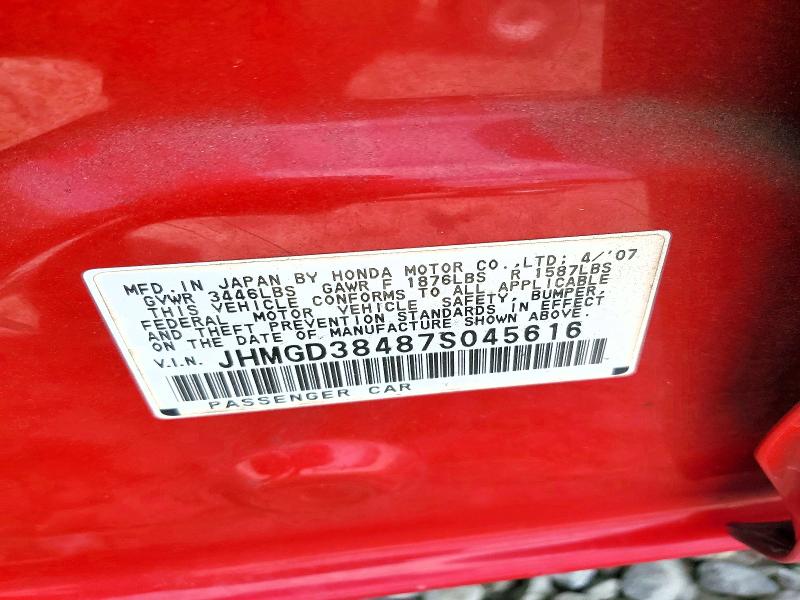 2007 Honda Fit მანქანა იყიდება აუქციონზე, vin: JHMGD38487S045616, აუქციონის ნომერი: 47449586