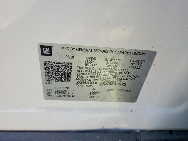 2019 Chevrolet Equinox მანქანა იყიდება აუქციონზე, vin: 2GNAXUEVXK6303672, აუქციონის ნომერი: 45943986