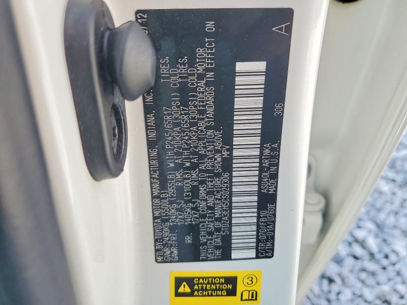 Продаж на аукціоні авто 2012 Toyota Highlander, vin: 5TDZA3EH5CS029306, номер лоту: 47133146