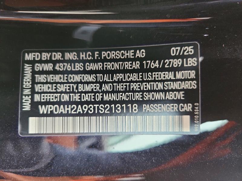 46194766 :رقم المزاد ، WP0AH2A93TS213118 vin ، 2026 Porsche 911 مزاد بيع