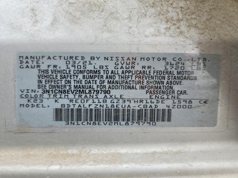 2021 Nissan Versa მანქანა იყიდება აუქციონზე, vin: 3N1CN8EV2ML879790, აუქციონის ნომერი: 41762456