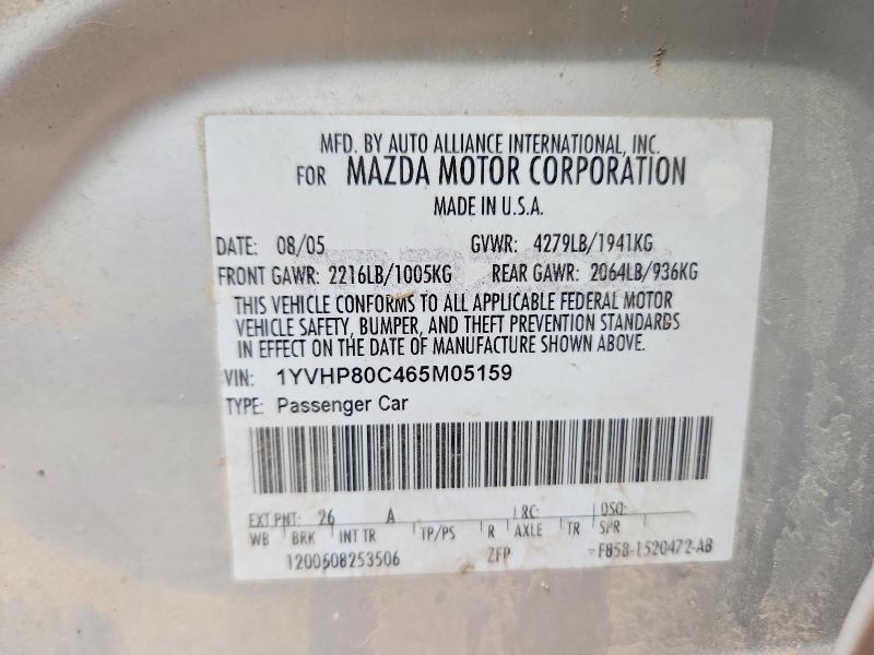 Auction sale of the 2006 Mazda 6, vin: 1YVHP80C465M05159, lot number: 79349825