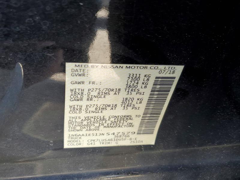 46569426 :رقم المزاد ، 1N6AA1E51JN547579 vin ، 2018 Nissan Titan مزاد بيع