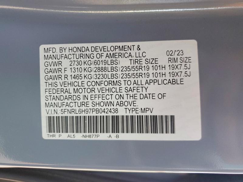46474026 :رقم المزاد ، 5FNRL6H97PB042438 vin ، 2023 Honda Odyssey مزاد بيع