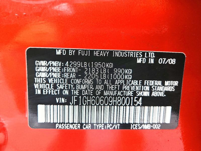 47573056 :رقم المزاد ، JF1GH60609H800154 vin ، 2009 Subaru Impreza مزاد بيع