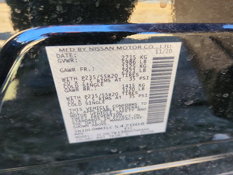 Aukcja sprzedaży 2020 Infiniti Qx60, vin: 5N1DL0MM3LC547008, numer aukcji: 41768276