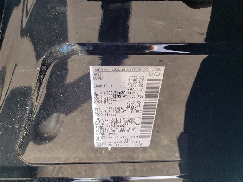 Aukcja sprzedaży 2019 Infiniti Qx60, vin: 5N1DL0MM3KC569394, numer aukcji: 79909555
