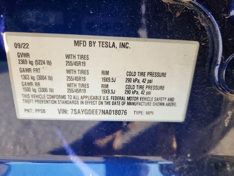 Aukcja sprzedaży 2022 Tesla Model Y, vin: 7SAYGDEE7NA018076, numer aukcji: 78447255