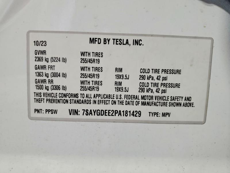 2023 Tesla Model Y მანქანა იყიდება აუქციონზე, vin: 7SAYGDEE2PA181429, აუქციონის ნომერი: 46102546