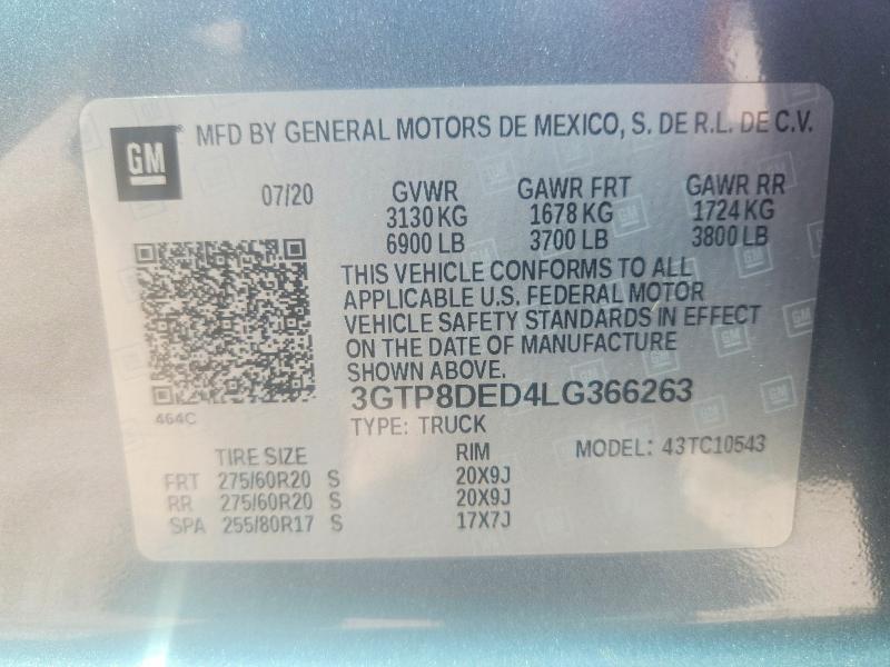 Aukcja sprzedaży 2020 Gmc Sierra, vin: 3GTP8DED4LG366263, numer aukcji: 47021536