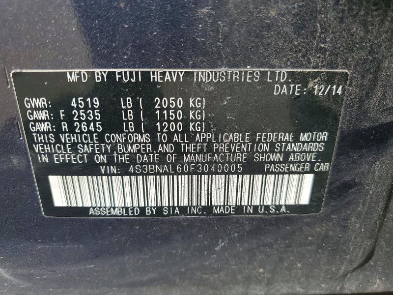 Aukcja sprzedaży 2015 Subaru Legacy, vin: 4S3BNAL60F3040005, numer aukcji: 47104226