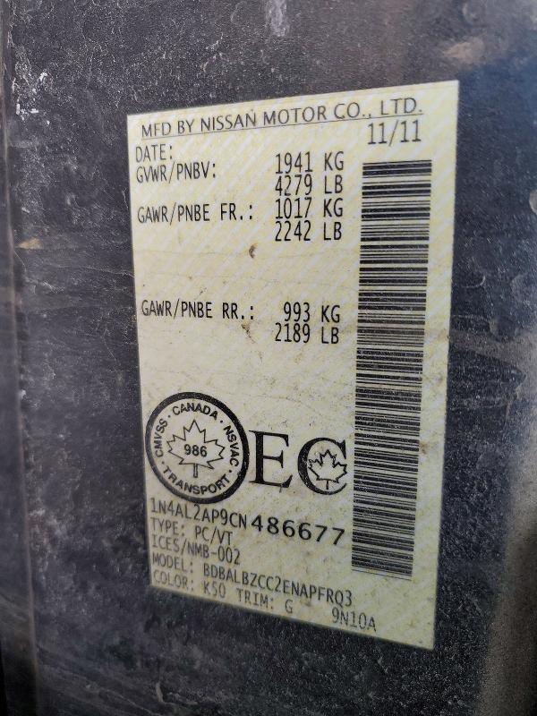 2012 Nissan Altima მანქანა იყიდება აუქციონზე, vin: 1N4AL2AP9CN486677, აუქციონის ნომერი: 79260335