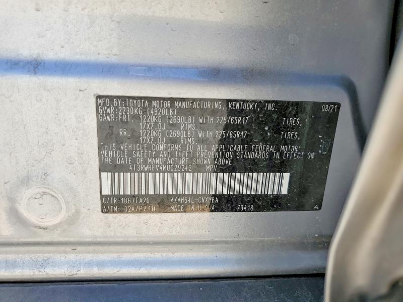 2021 Toyota Rav4 Hybrid მანქანა იყიდება აუქციონზე, vin: 4T3RWRFV4MU029242, აუქციონის ნომერი: 46711416