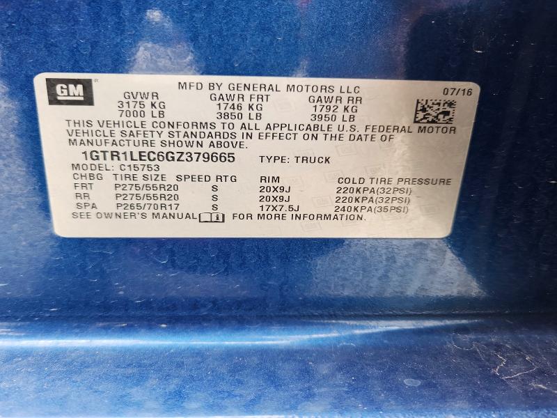 48073216 :رقم المزاد ، 1GTR1LEC6GZ379665 vin ، 2016 Gmc Sierra مزاد بيع
