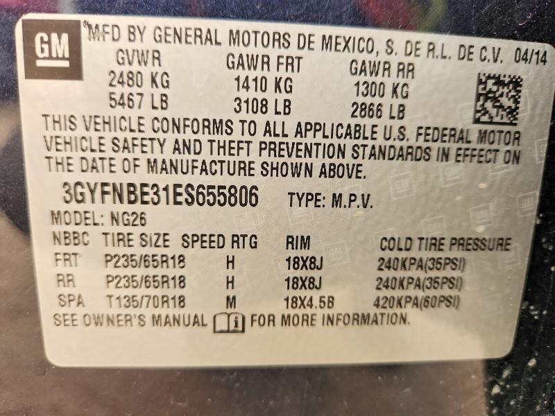 2014 Cadillac Srx მანქანა იყიდება აუქციონზე, vin: 3GYFNBE31ES655806, აუქციონის ნომერი: 45950856