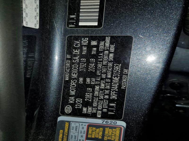 2021 Kia Forte მანქანა იყიდება აუქციონზე, vin: 3KPF34ADXME315962, აუქციონის ნომერი: 46013186