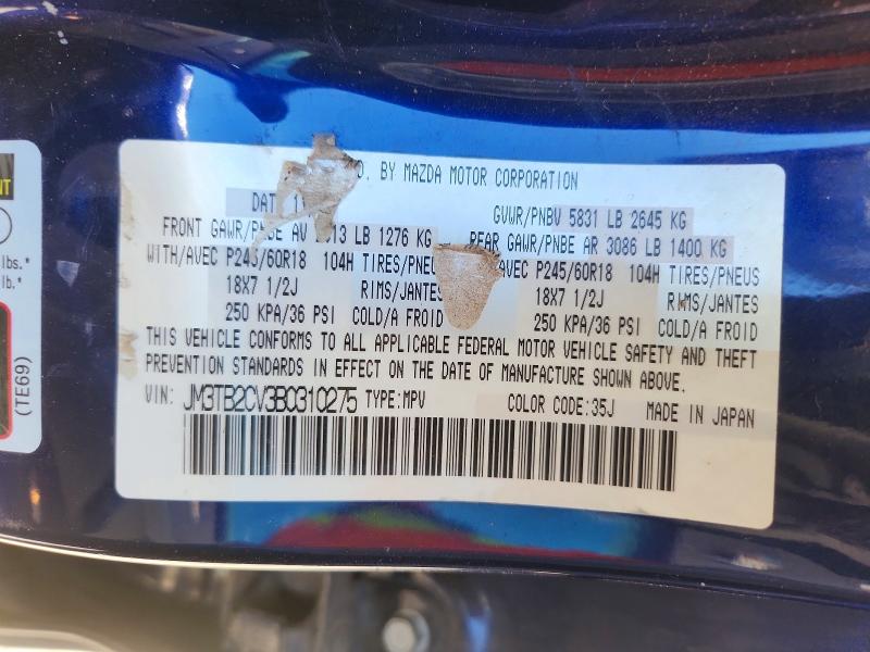 Продаж на аукціоні авто 2011 Mazda Cx-9, vin: JM3TB2CV3B0310275, номер лоту: 46517206