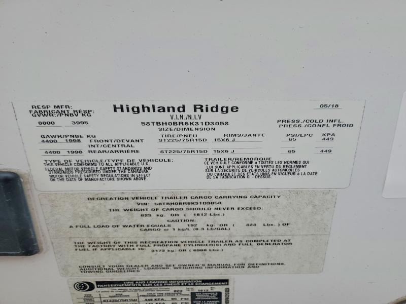 Aukcja sprzedaży 2019 Highland Ridge Mesa Ridge, vin: 58TBH0BR6K31D3058, numer aukcji: 45780576