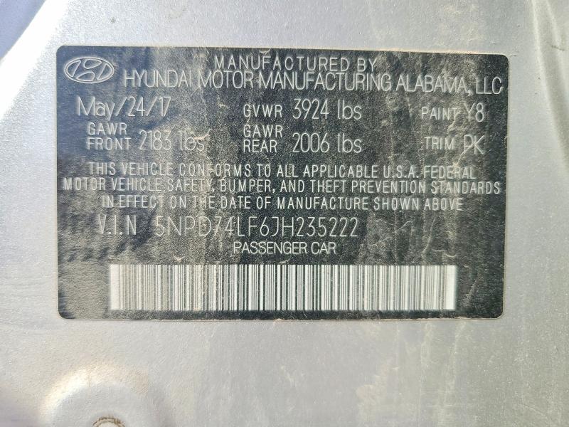 2018 Hyundai Elantra მანქანა იყიდება აუქციონზე, vin: 5NPD74LF6JH235222, აუქციონის ნომერი: 47992826