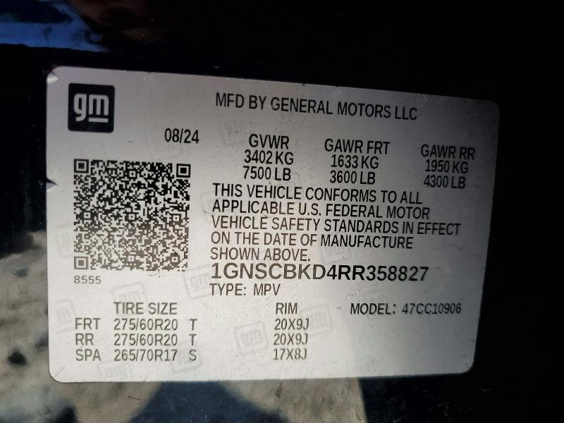 2024 Chevrolet Suburban მანქანა იყიდება აუქციონზე, vin: 1GNSCBKD4RR358827, აუქციონის ნომერი: 46534866