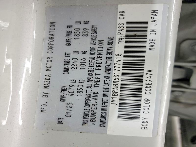 2025 Mazda 3 მანქანა იყიდება აუქციონზე, vin: JM1BPABM6S1777418, აუქციონის ნომერი: 78363805